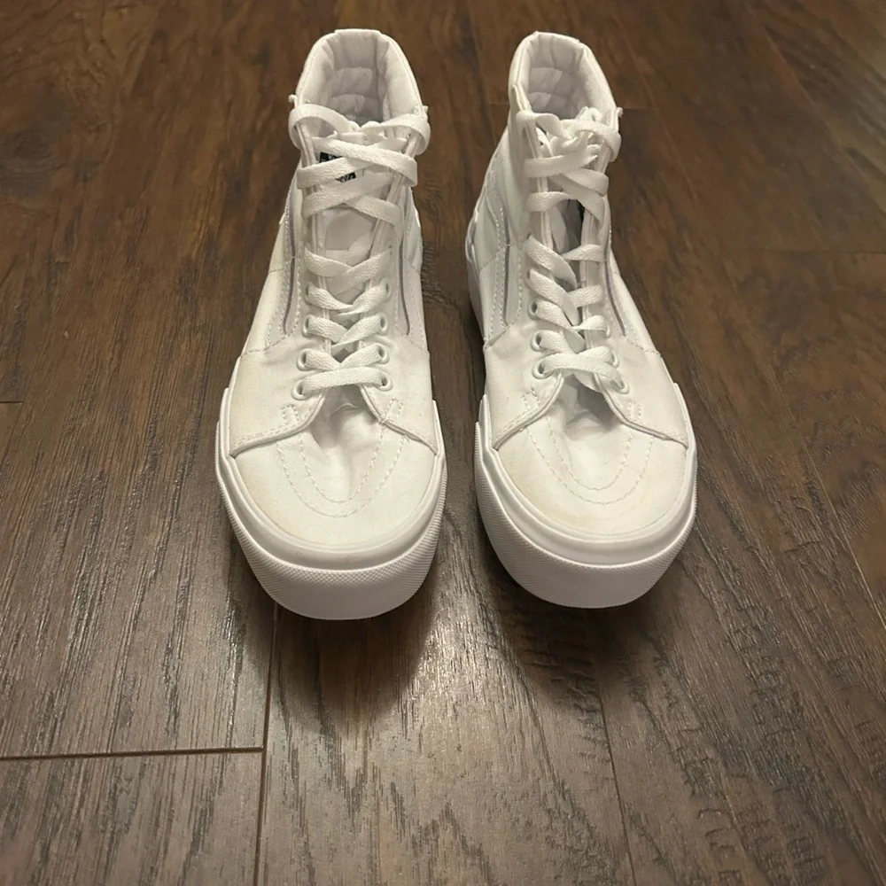 Vans Sk8-Hi Stacked Platform Sneakers Shoes True White Unisex Sawtooth Outsole - Picture 2 of 6